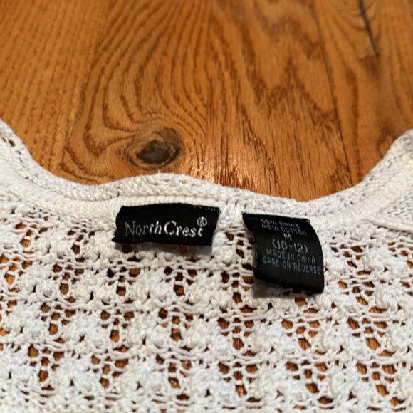 NorthCrest vintage white ramie/cotton blend crochet button cardigan size M - Picture 2 of 5
